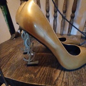 Gold  Leather Heels with Curved Silhouette